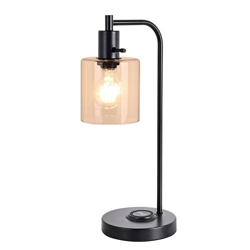 Traditionell bordslampa E26 E27 med glasskärm