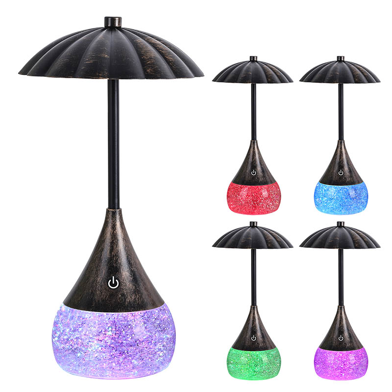 Varmt ljus LED -skrivbordslampa med RGB glitterflaska